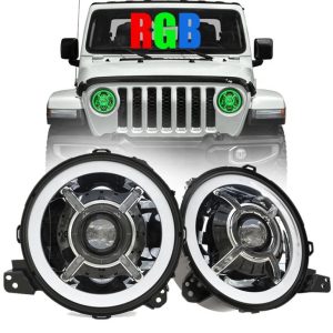 Athrú Dath Teacht Nua ag Athrú 9 Soilse Halo faoi stiúir Inse Do Jeep Wrangler JL 2018+ RGB JL Led Headlights