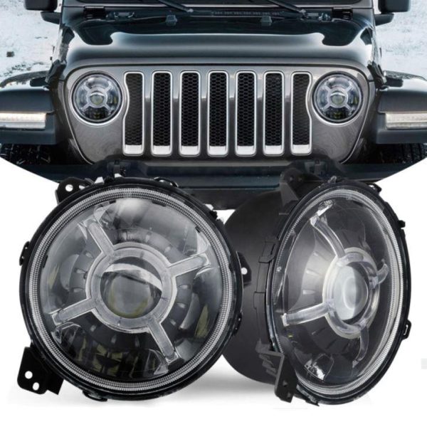 Na Ceannphointí Nua is Déanaí 9 Babhta Istigh faoi stiúir Halo DRL Do Jeep Wrangler JL 2018 2019 Headlight Uasghrádaithe le hArd Íseal Le Soilse Rith