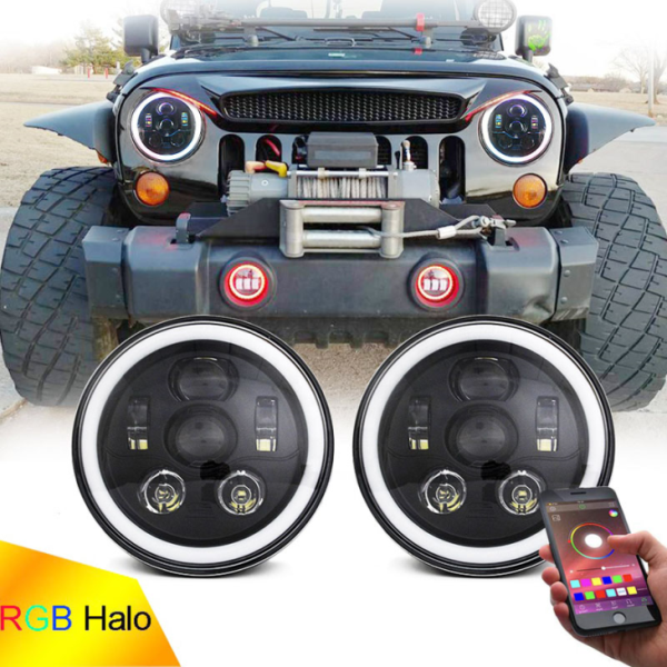 RGB Halo faoi stiúir Ceannlampa 7 Inch Chun Ceannascadh RGB Il Feidhm RGB Jeep Wrangler JK JL