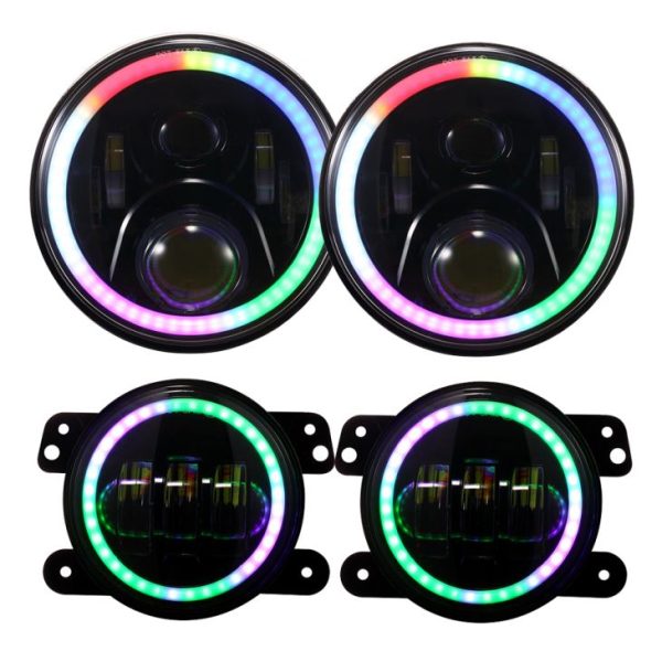 SET Uile 2 Pcs 7 Ceannlampa Rchite Inse RGB Agus 2 PC 4 Lampa Ceo RGB